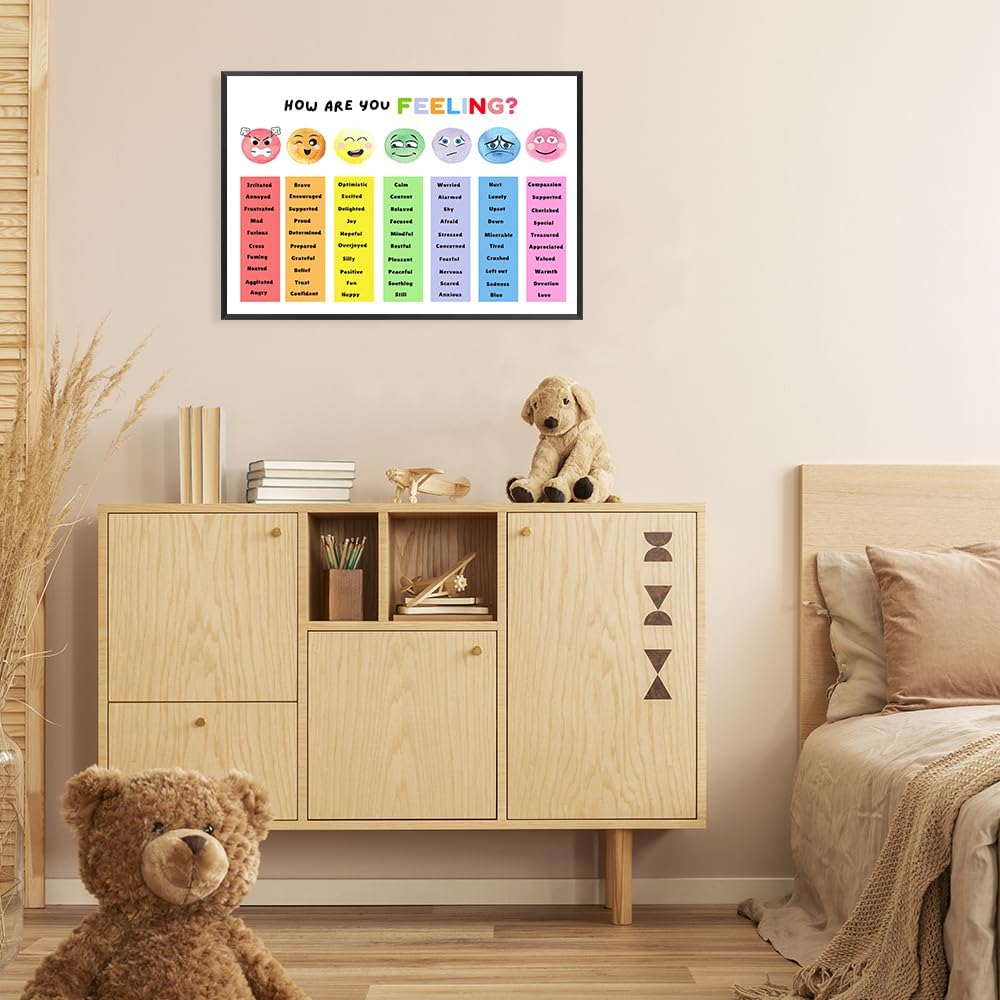 uoyien Feelings Chart For kids Mental Health Posters Help Students Understand Emotions Poster Calm Corner Special Education Classroom Decorations Preschool Classroom Supplies Metal Framed 12x16in