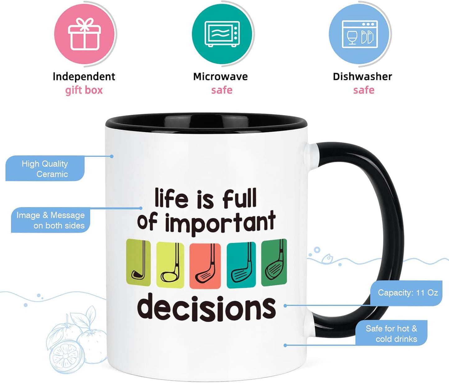 Maustic Golf Gifts for Men, Gifts for Golfers, Life is Full of Important Decisions Golf Mug, Fathers Day Golf Gifts for Dad, Golf Coffee Mug, Funny Christmas Golf Gifts for Dad Uncle Friends, 11 Oz