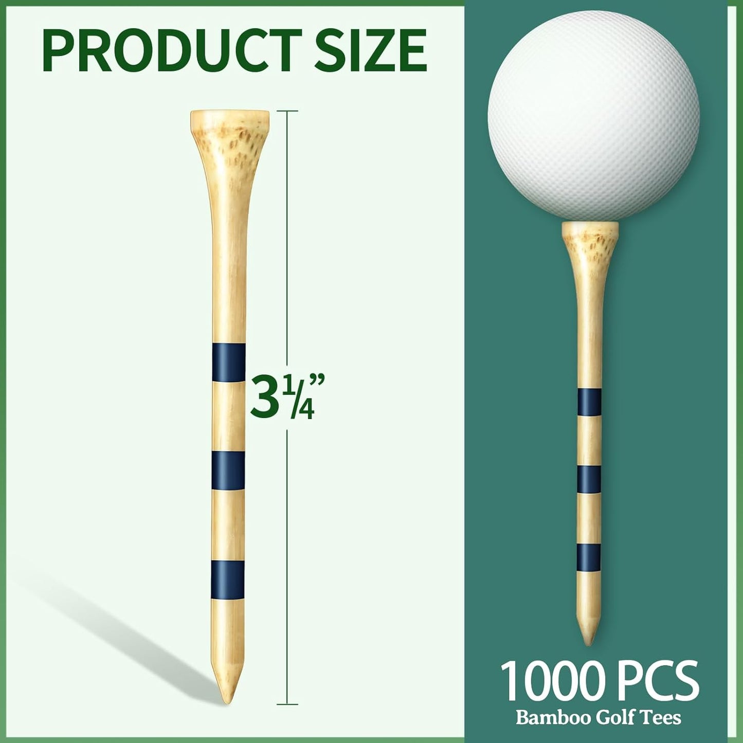 Jadive Bamboo Golf Tees 3-1/4 Inches Stable Long Wooden Tees for Golf Activities, Natural Color and Blue