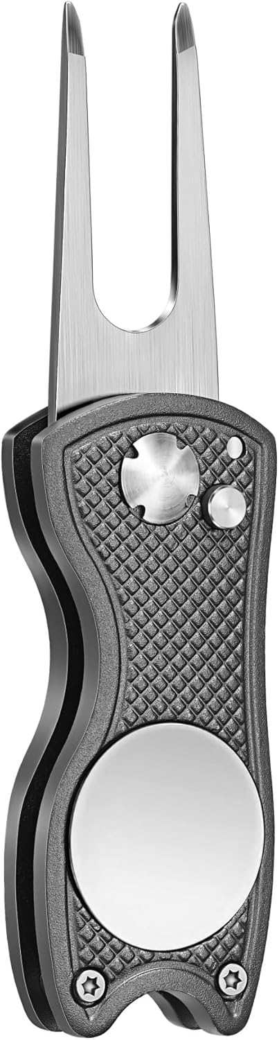 Mile High Life Golf Divot Repair Tool, All Metal Foldable Divot Tool with Pop-up Button & Magnetic Ball Marker, 2-6 Pack
