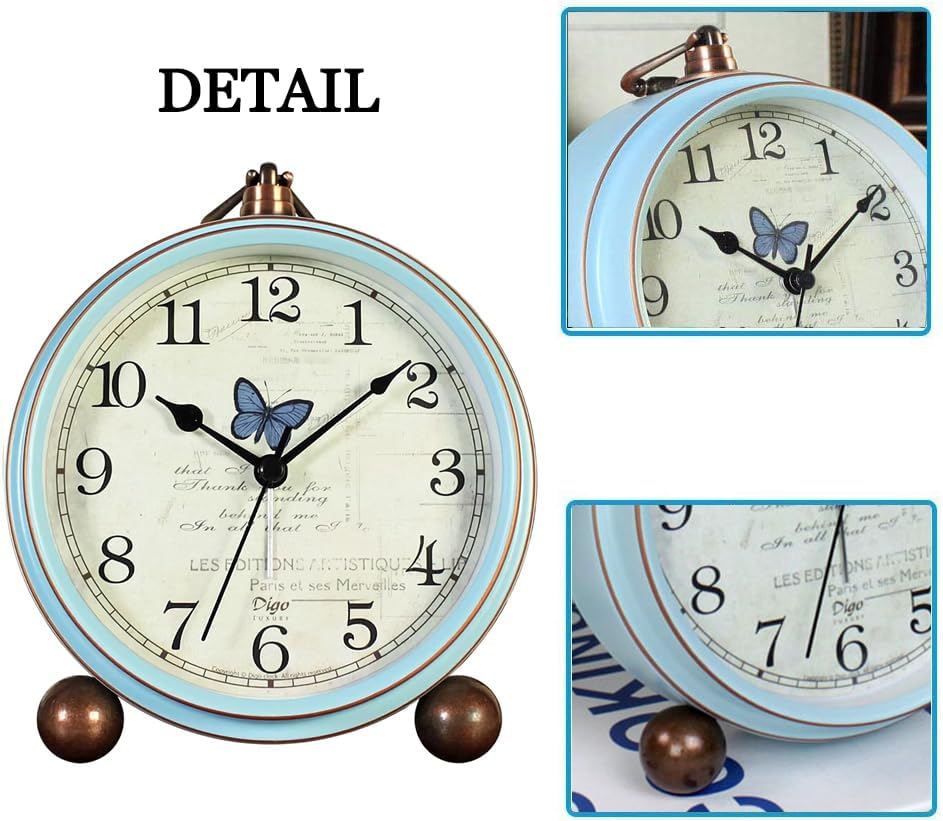 Maxspace 5.2in Analog Clock, Retro Silent Desk Clock Non-Ticking & Battery Operated with Quartz Movement,Clock Decor for Bedroom Living Room