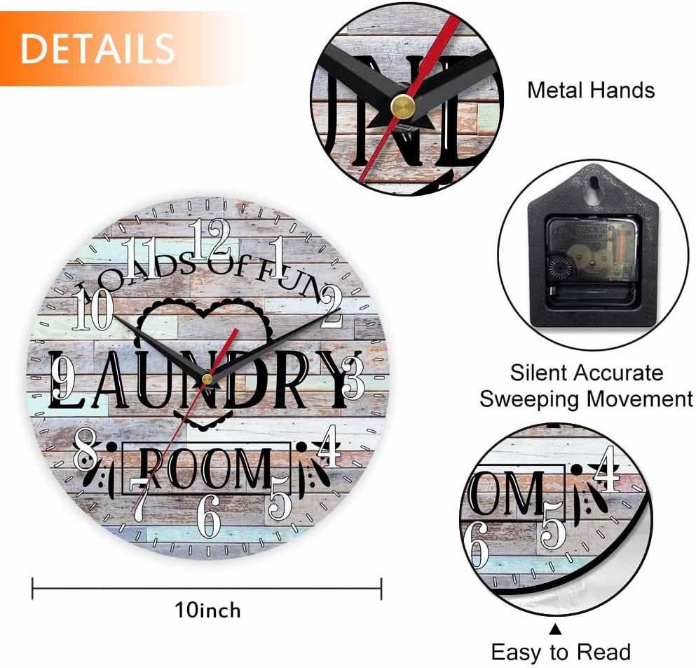 Mxocom Laundry Room Wall Clock Colored Wooden Boards Simple 10 Inch Silent Non Ticking Battery Operated Clock Vintage Round Clock for Living Room Bedroom Bathroom Office Decor
