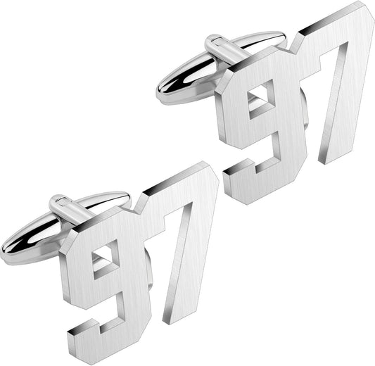 AMITER Mens Cufflinks with Number, Classic Silver Personalized Cuff Links for Men, Sport’s Day Casual or Formal Shirts