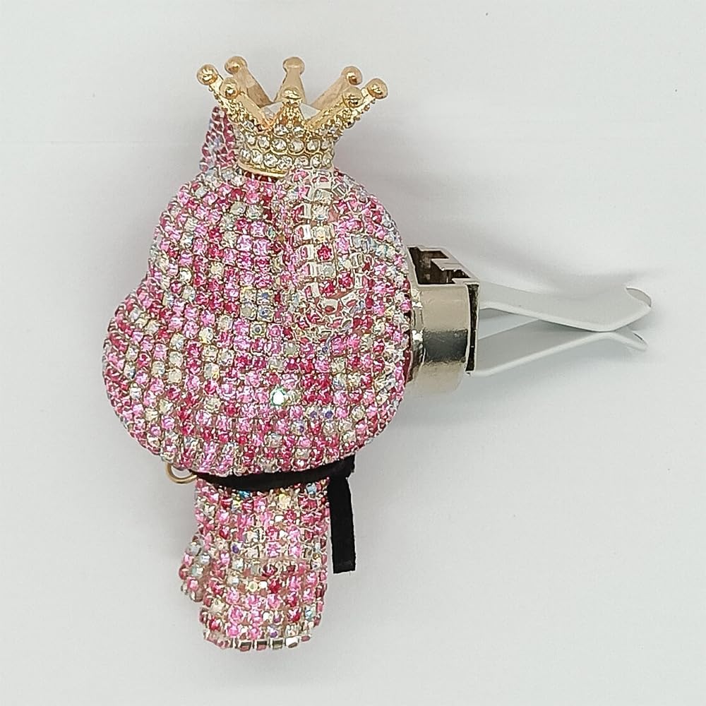 Handmade Bling Rhinestone Bear Car Air Freshener Cute Ornaments Car Vent Clips Accessories Perfume Clip Aromatherapy Diffuser Fragrance Cotton Pad Car Interior Decoratio Women Girl (AB Pink)