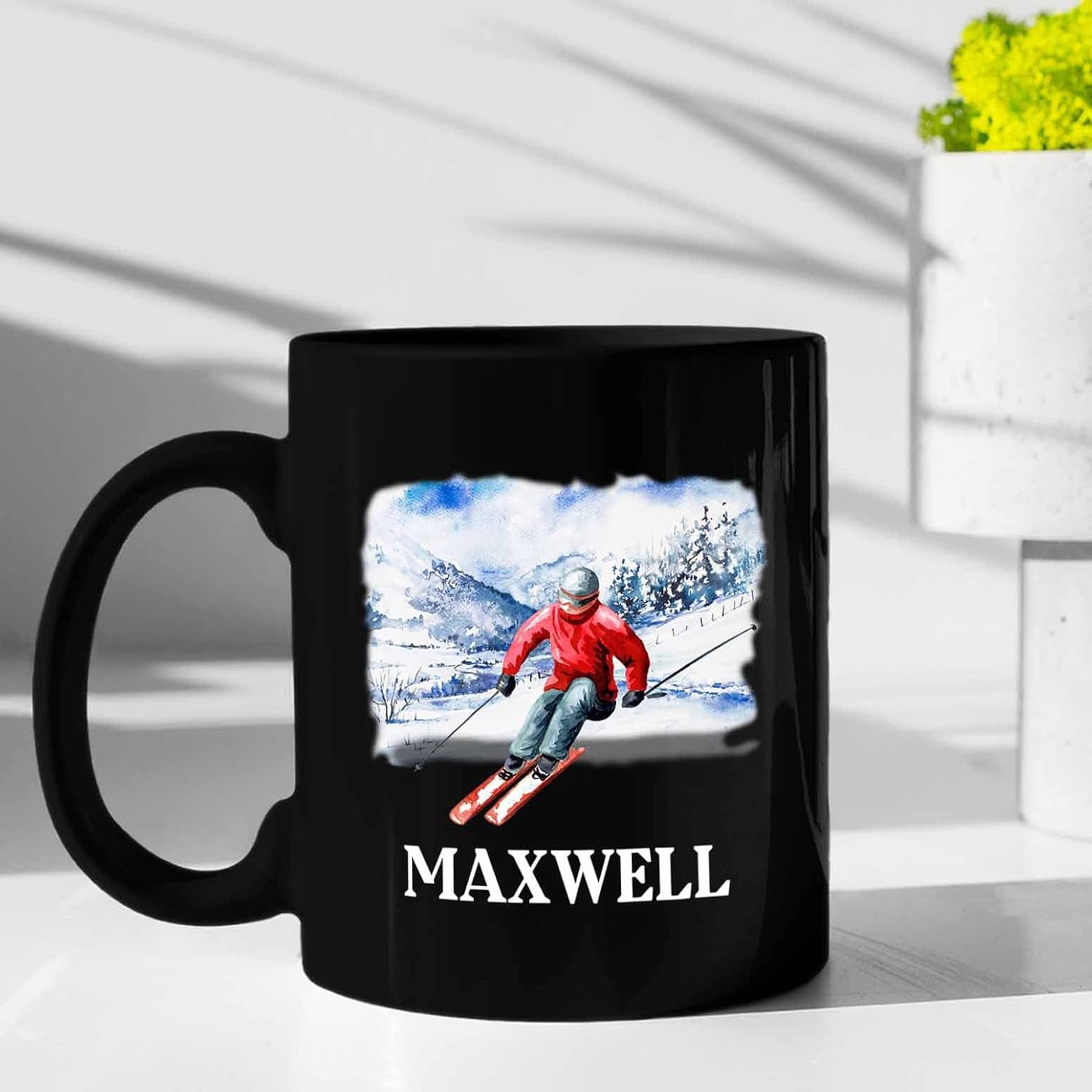 Personalized Name Skiing Black Ceramic Mug Gifts For Men Women Team Coach Skiing Lover, Skiing Ski Coffee Mugs Cups 11 Oz 15 Oz, Customized Skier Ski Lovers Travel Mug, Skier Skiing Winter Coffee Cup