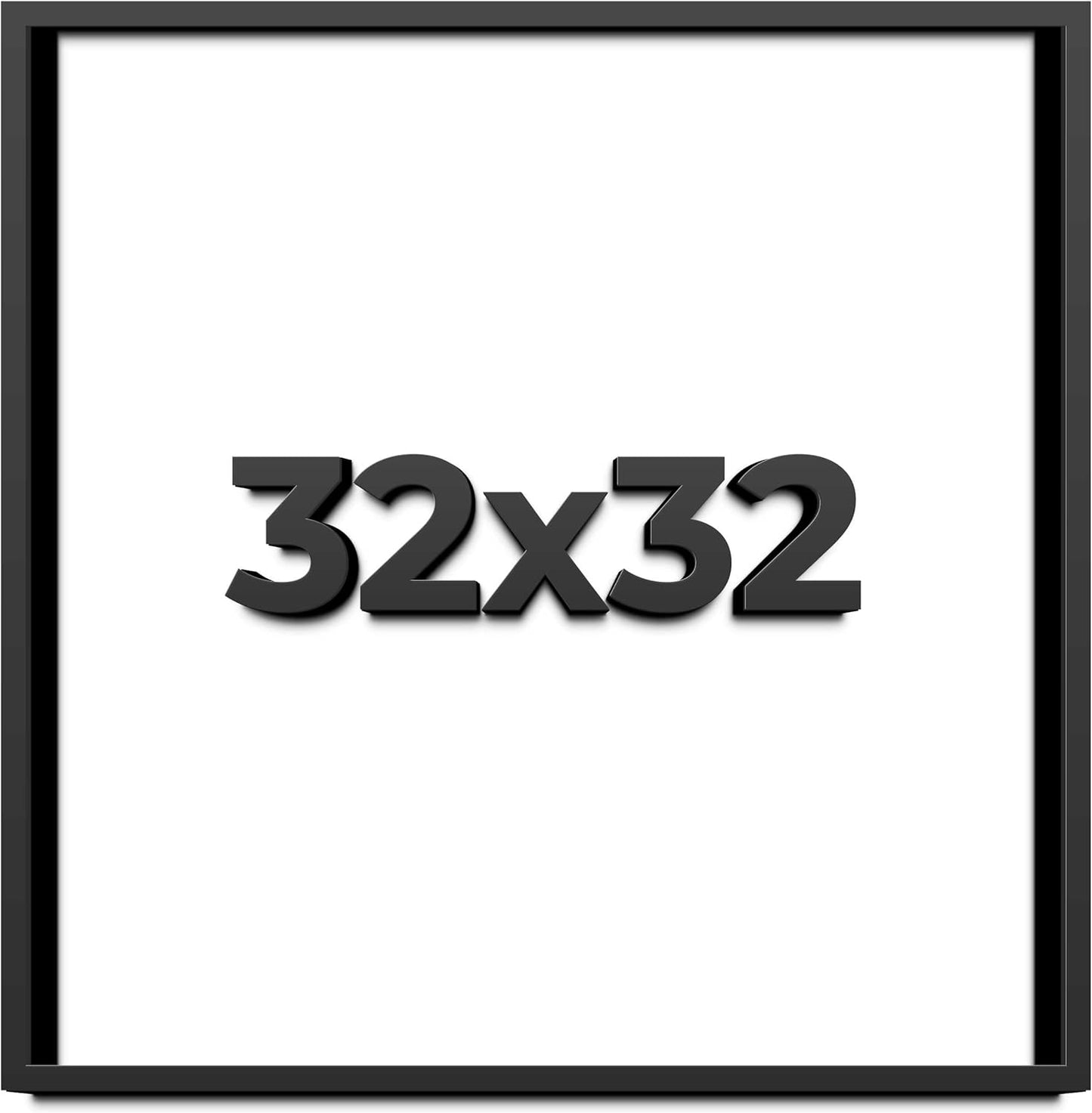 32x32 Shadow Box Black Solid Wood Display Frame with White Acid-Free Backing UV Acrylic & Hanging Hardware - with 3/4" Usable Depth