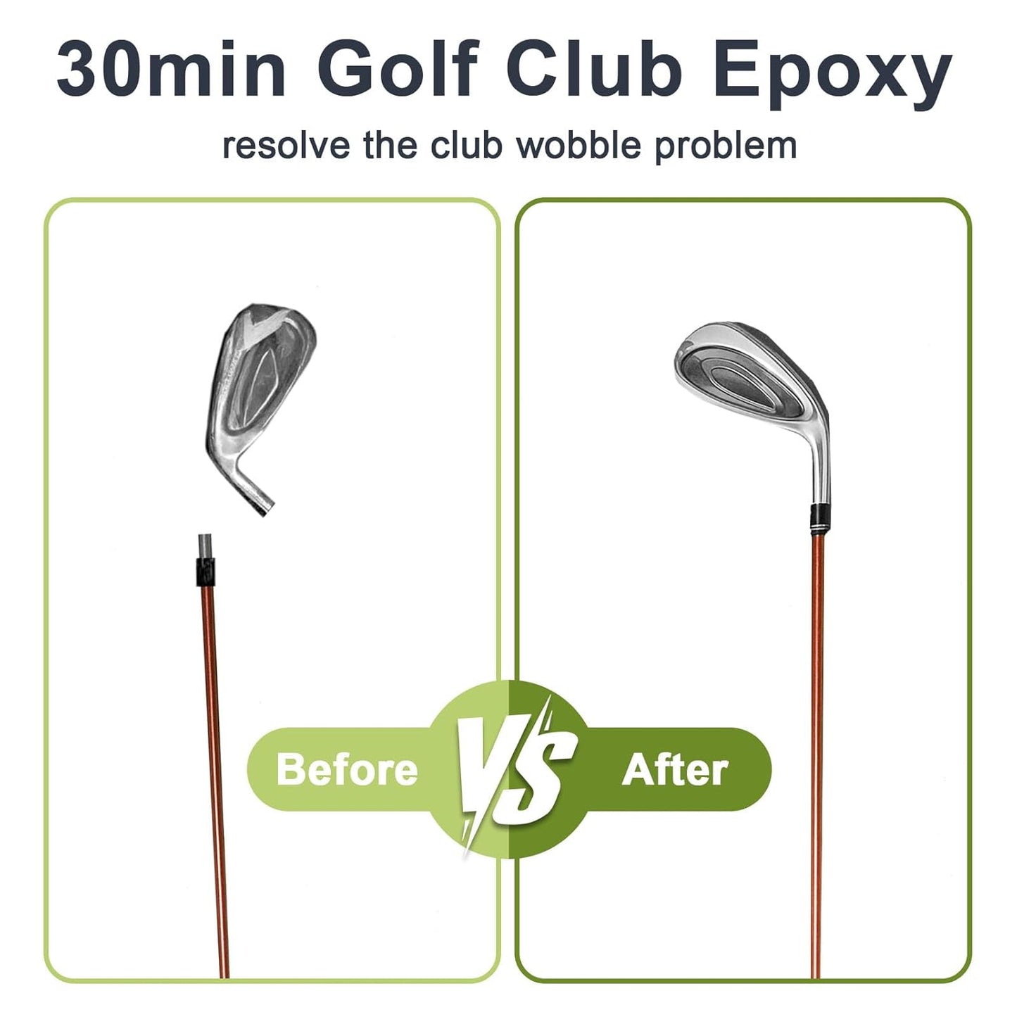 30min Golf Club Epoxy, 125+125ml Extra Strength Golf Shaft Epoxy, Applicable to All Clubheads, Drivers, Putters, and Irons, Compatible with Graphite and Steel Shafts (Long Cure)
