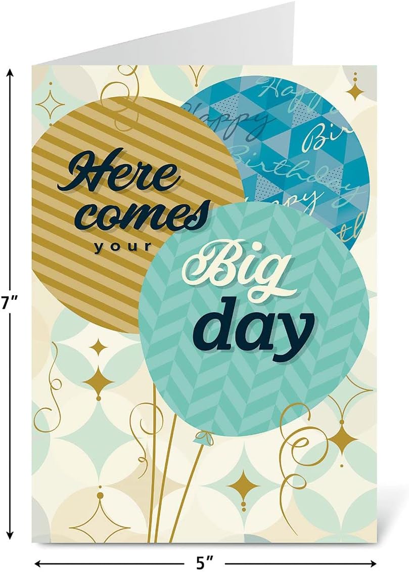 Current For Him Happy Birthday Greeting Card Set - Value Pack of 20 Cards With White Envelopes, 10 Designs, Large 5" x 7" Assortment