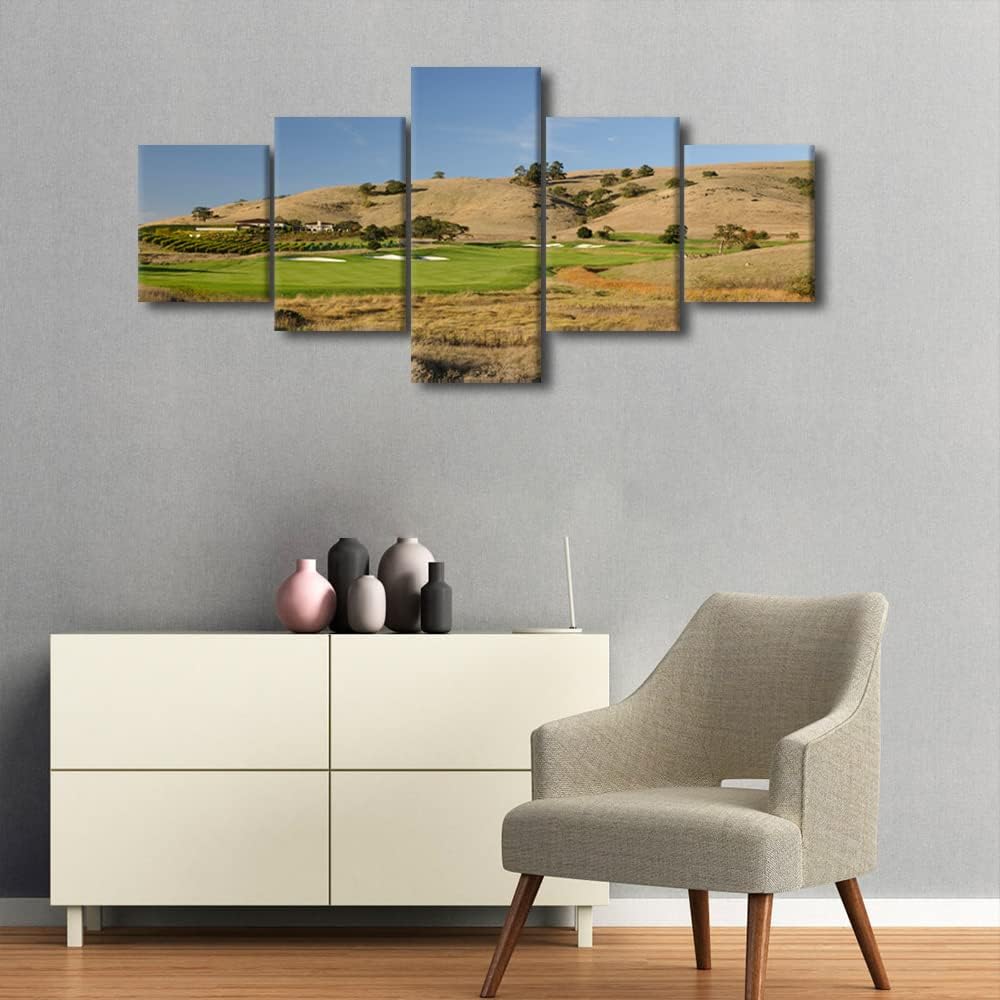 5 Piece American California Golf Course Poster Wall Art Golf Course Field Painting on Canvas Picture for Home Decor Print Modern Artwork for Living Room Bedroom Office Framed Ready to Hang - 50"Wx24"H