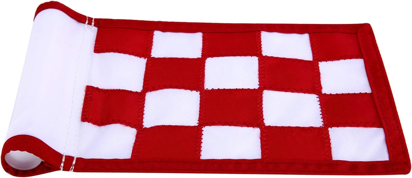 Nylon Golf Putting Green Flags - Solid & Checkered, Indoor/Outdoor, 8.7"x6" (White-Red)