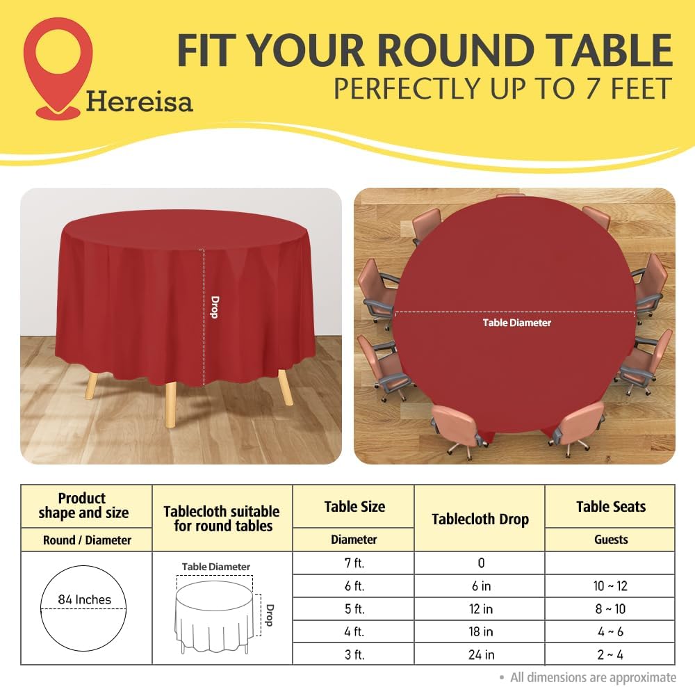 Brand Round Red Plastic 84" Disposable Tablecloth (3 Pack), Party & Event Decorative Cover