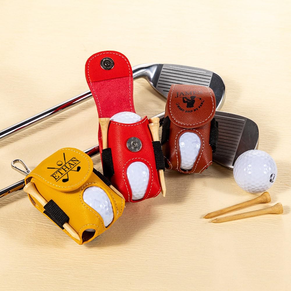 Custom Name Golf Ball Holder with Clip Leather Personalized Monogram Golf Tee Holder for Golf Bag Waist Golf Ball Tee Pouch Bag Gifts for Golfers Men Women