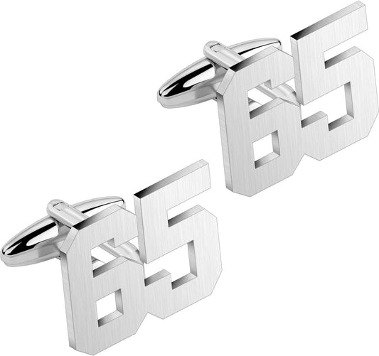 AMITER Mens Cufflinks with Number, Classic Silver Personalized Cuff Links for Men, Sport’s Day Casual or Formal Shirts