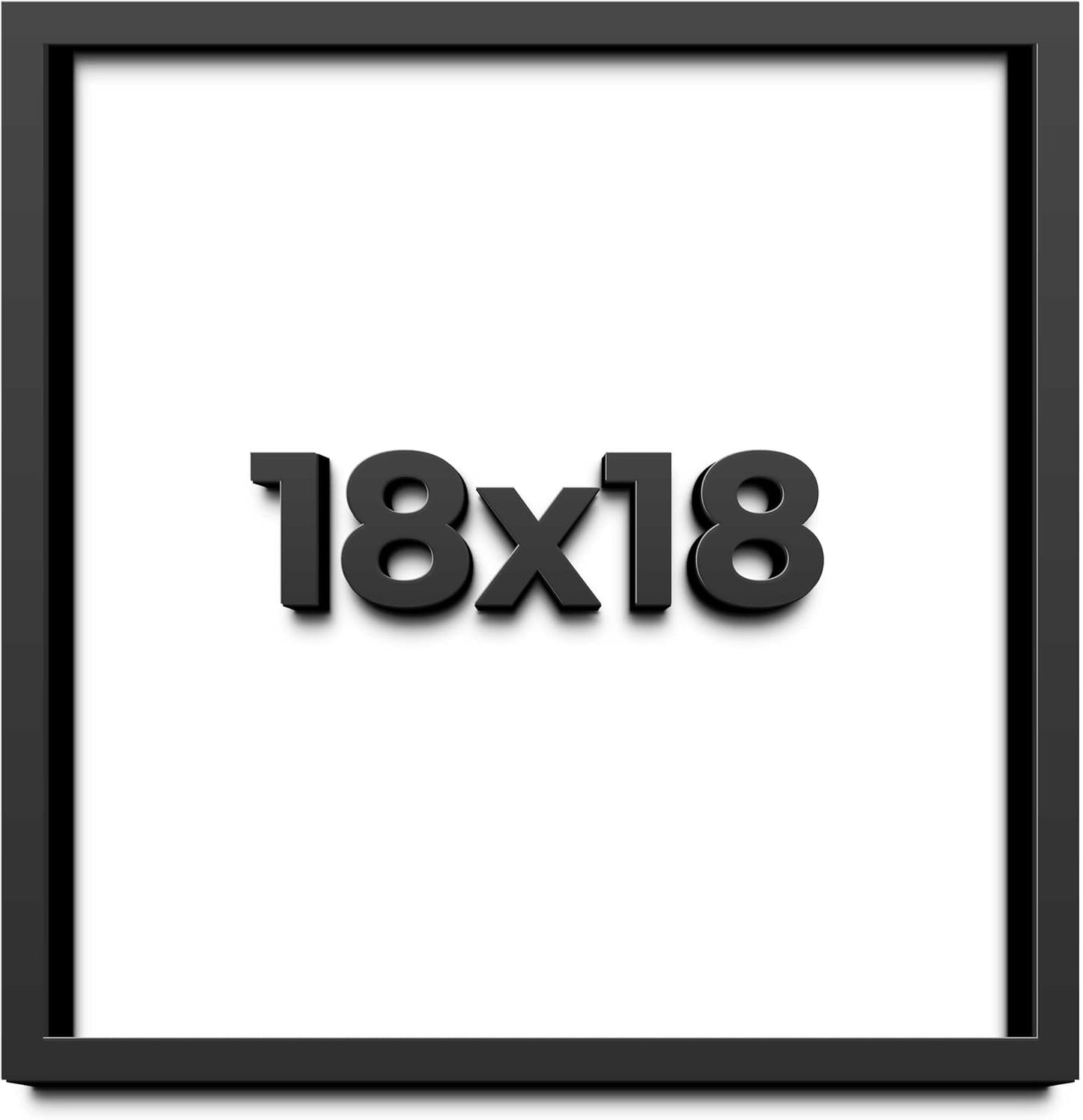 18x18 Shadow Box Black Solid Wood Display Frame with White Acid-Free Backing UV Acrylic & Hanging Hardware - with 3/4" Usable Depth