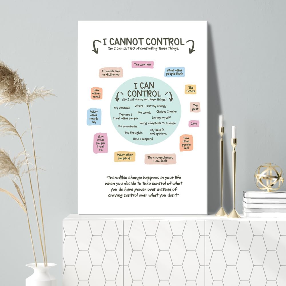 uoyien Growth Mindset Mental Health Posters I Cannot Control and I Can Control Positive Affirmations Charts Canvas Wall Art Kids Educational Prints For Calming Corner Decorations Framed 16x24in