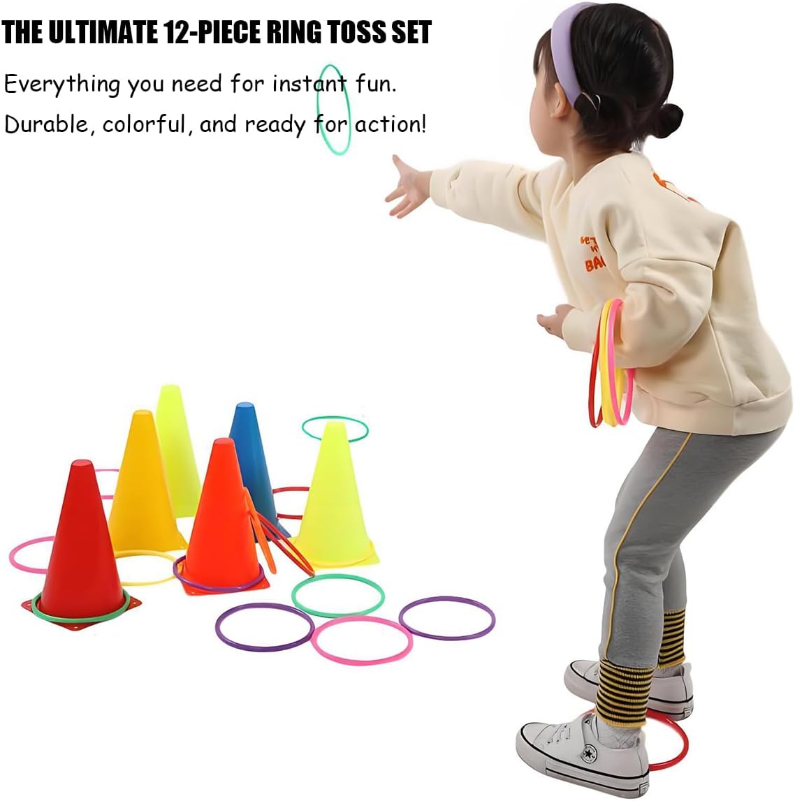 12 Pcs Colorful Plastic Ring Toss Outdoor Activity Games for Sports Practice Speed Agility Training, Random Colors