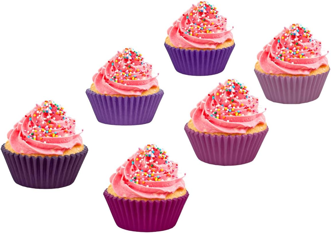 qiqee 300 Counts Cupcake Liners Cupcake Cups Food Grade 6 Solid Pink Purple Colors Cupcake Papers Muffin Baking Cups Cupcake Wrappers (Standard Size)