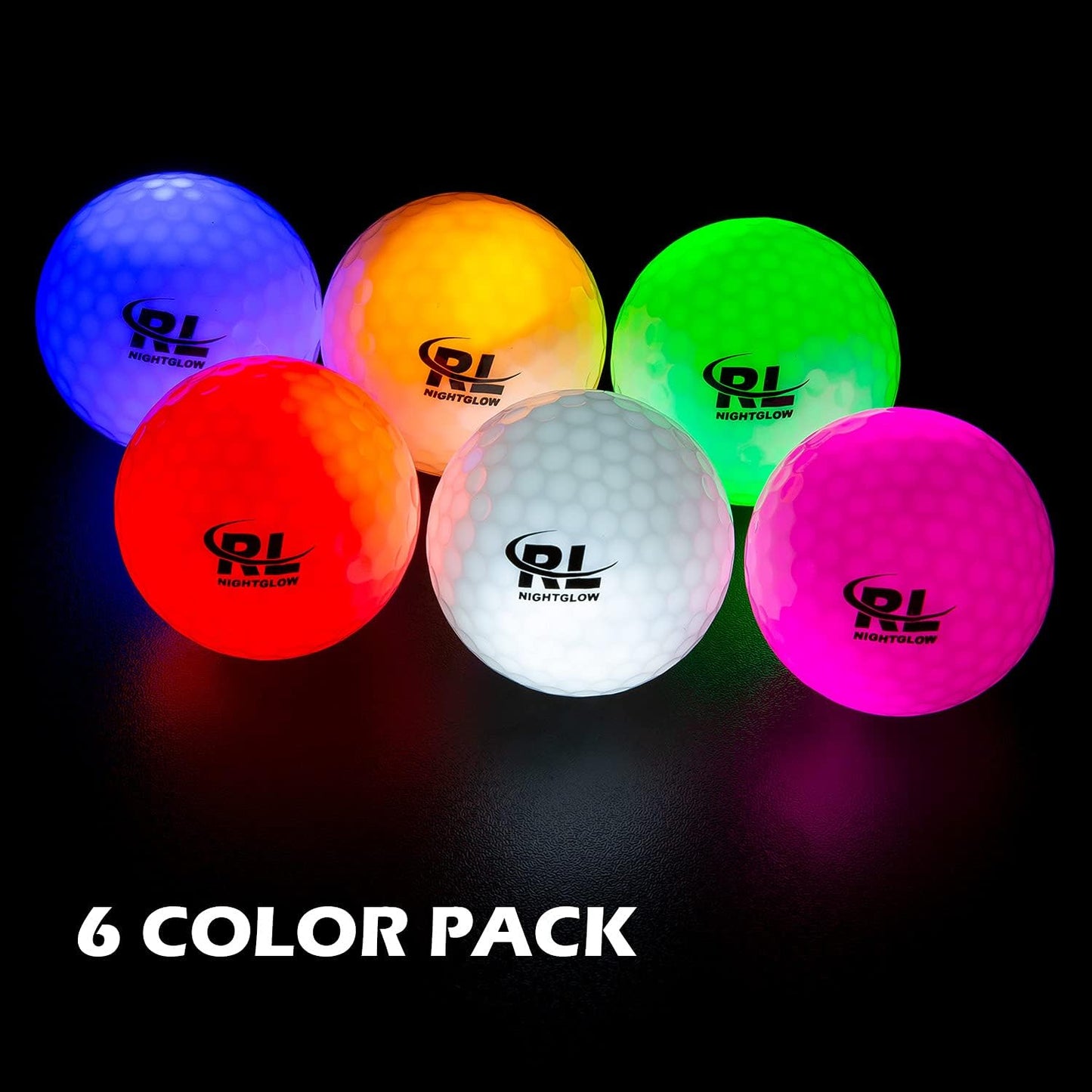 R&L Glow in The Dark Golf Balls, LED Light up Glow Golf Ball for Night Sports, Super Bright, Colorful and Durable, Impact Activated with an 10 Minutes Timer, 6 Colors Pack