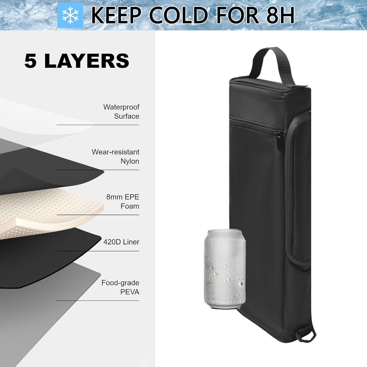 Golf Cooler Bag with Ice Pack, Keeps Drinks Cold for Hours,Holds 6 Pack of Cans or 2 Wine Bottles, Fits Discreetly in Golf Bags, Cool Golf Gifts for Men Golfers