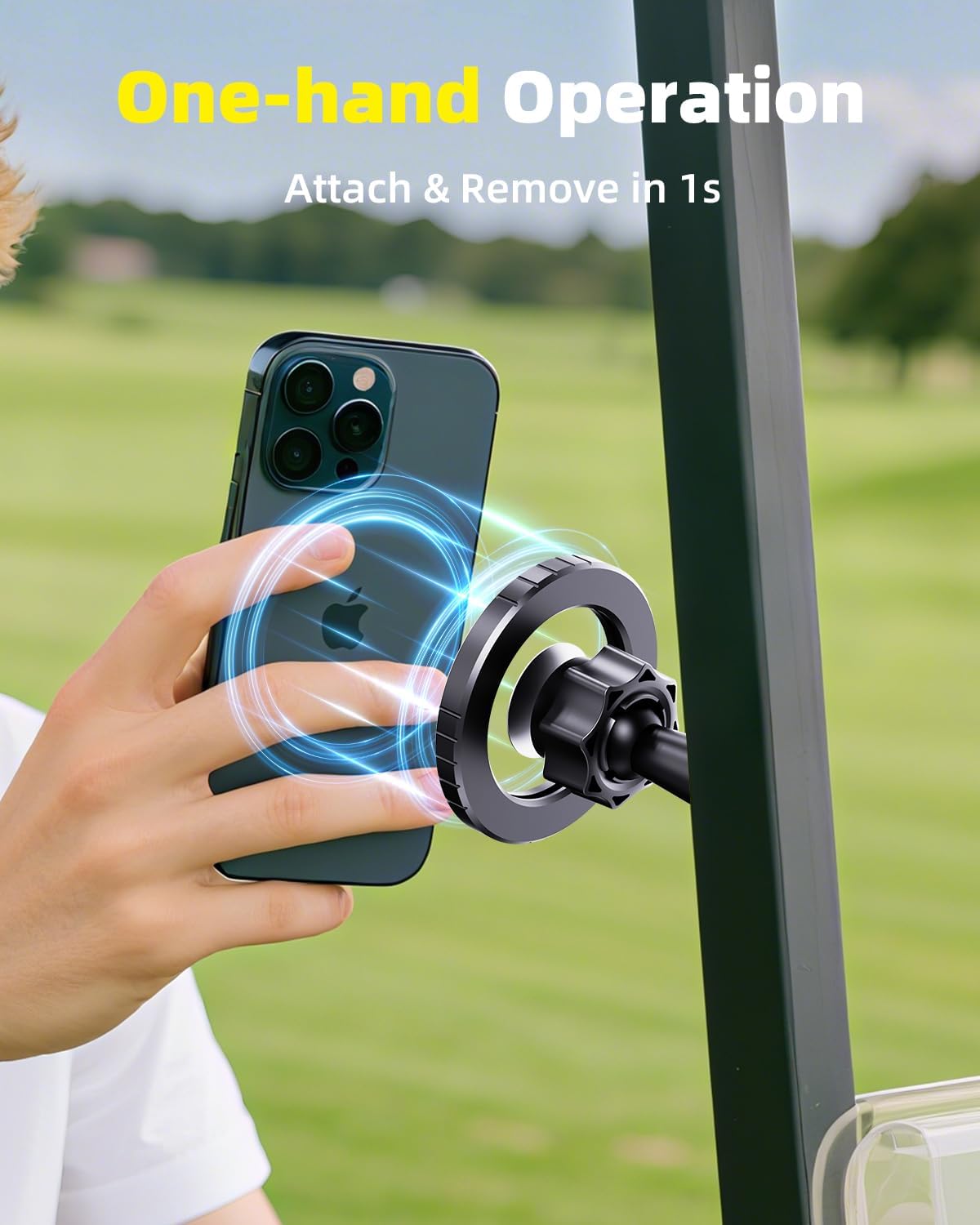 Magnetic Golf Cart Phone Holder, Golf Cart Phone Mount with N52 Magnets Compatible with EZGO Club Car Yamaha, 360° Rotation, Compatible with iPhone Samsung Google Pixel, Golf Accessories for Men Women