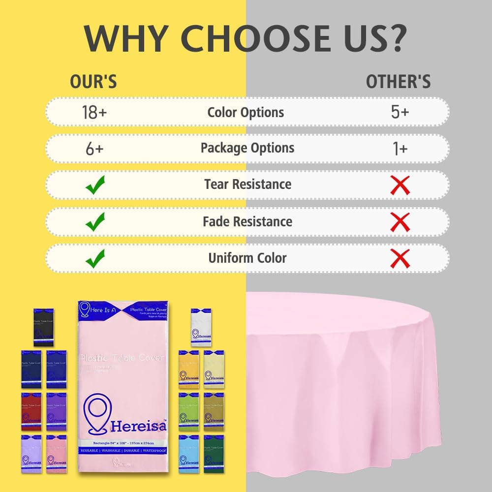 Brand Round Blush Pink Plastic 84" Disposable Tablecloth (3 Pack), Party & Event Decorative Cover