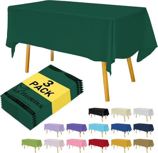 Plastic Dark Green Tablecloths 3 Pack Forest Green Disposable Table Covers 54" x 108" Hunter Green Table Cloths for Tropical Tiki Luau Parties Birthdays Christmas, Fits 6 to 8 Foot Rectangle Tables
