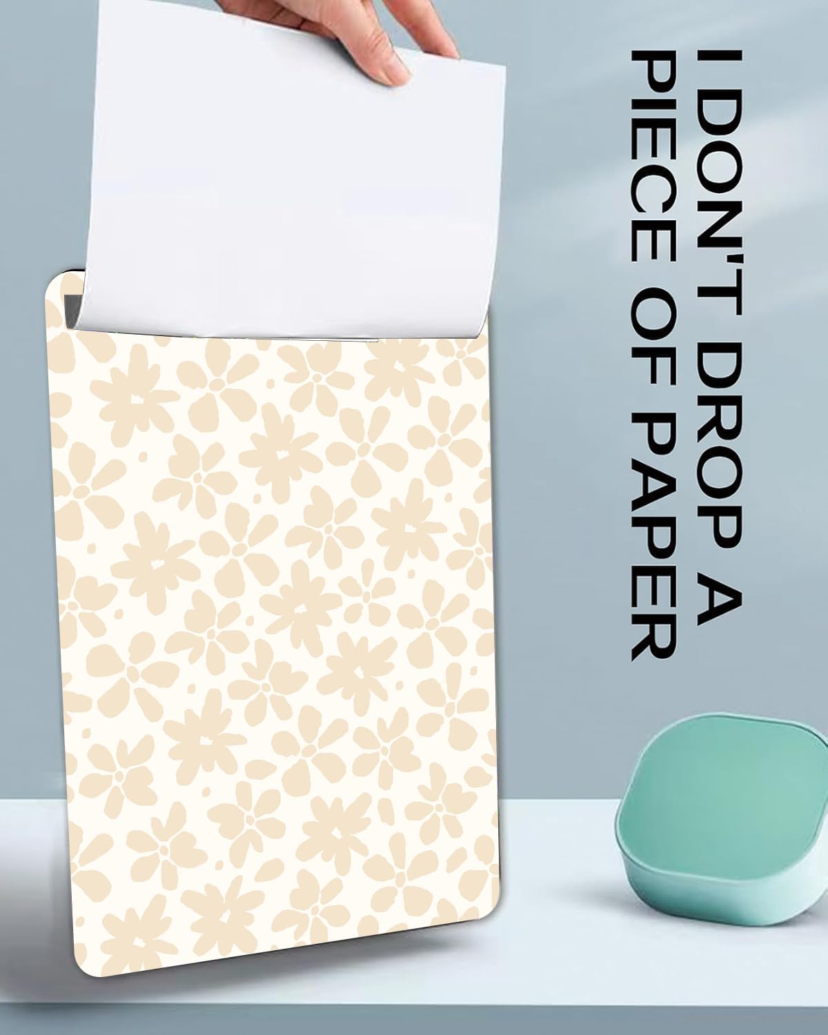 Fashion A4 Clipboard, Standard Letter Size 9" x 12.5", Decorative Wooden Clipboard with Low Profile Metal Clip for Office, School, Teachers, and Students, Beige Flower