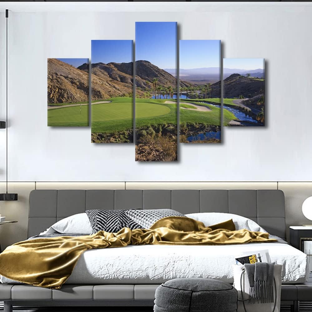 5 Pcs Golf Poster Wall Art Cascata Golf Course Scenery Picture Wall Art Canvas Print US Golf Themed Home Decor Pictures for Living Room Bedroom Painting Artwork Framed Ready to Hang - 60" W x 40" H