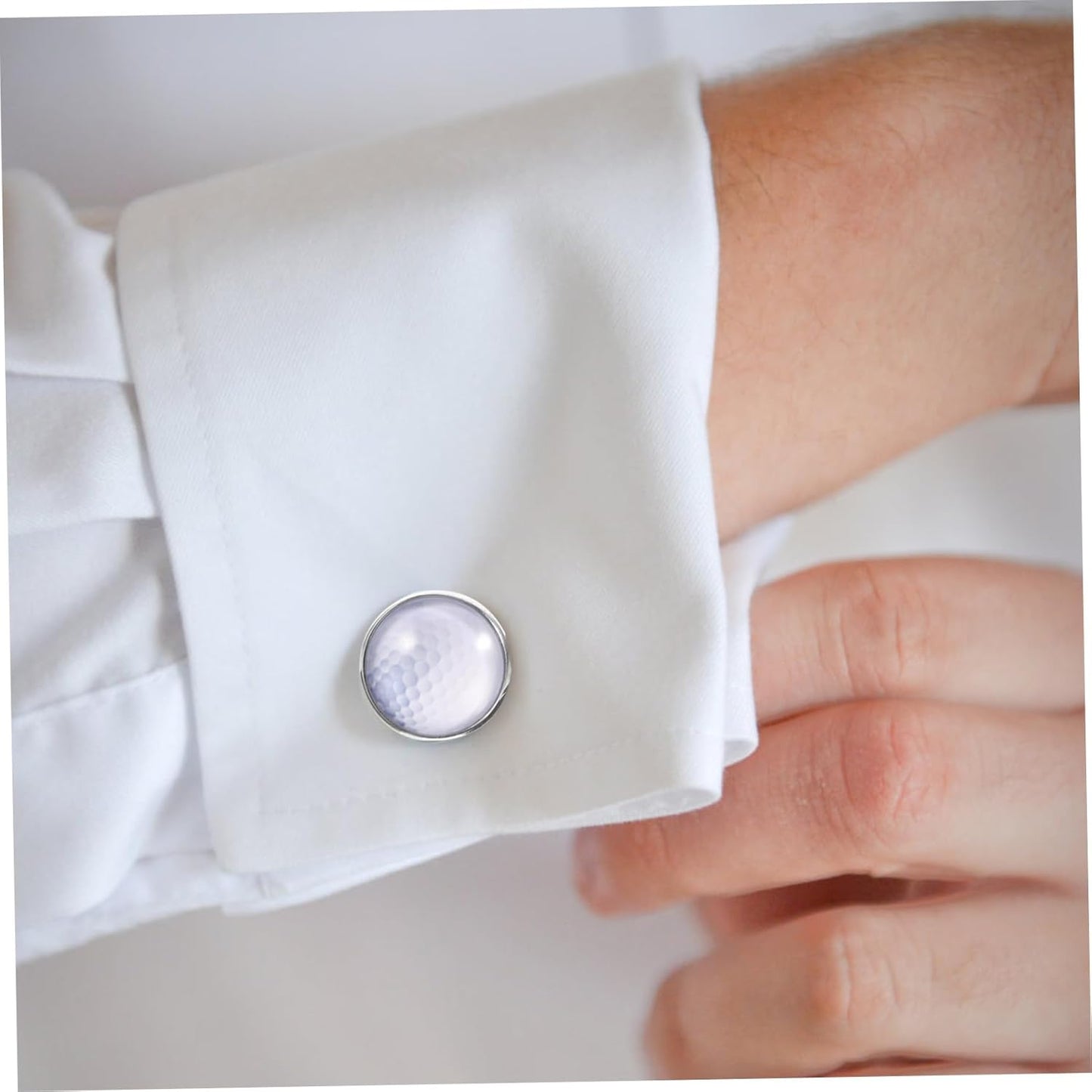Golf Crystal Glass Gemstone Cufflinks for Men Suit Silver Metal Business Shirt Accessories Unique Tuxedo Decoration Gift for Groom Wedding and Formal Occasions