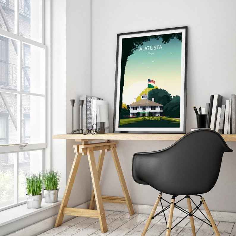 Golf Print Augusta Georgia Clubhouse, Augusta Golf Poster, Vintage Golf Travel Poster, Augusta National Print, Golf Course Wall Art, Masters Tournament Art (Unframed) (24x36)