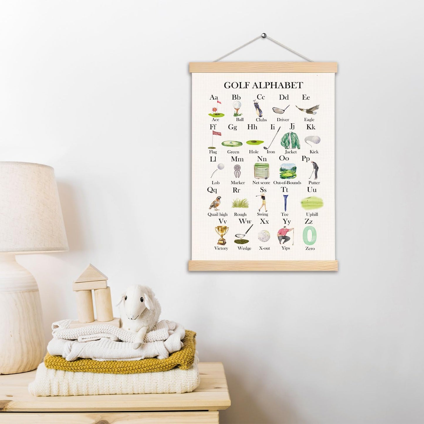 pouep Golf Alphabet Nursery Wall Art Poster, Golf Room Decor, Golfer Golfing ABC Alphabet Educational Canvas Prints Wall Decor for Kids Toddler Boys Bedroom Dorm Nursery, 12x16 Inches