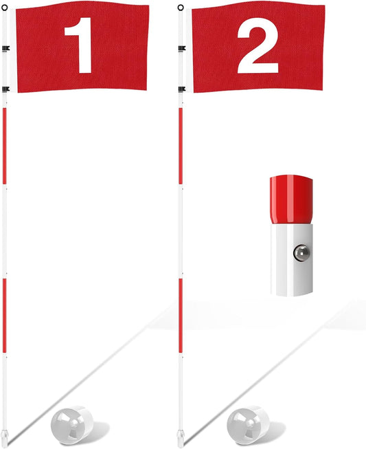 KINGTOP Golf Flagstick 6ft, Portable Five-Section Design for Backyard Practice Putting Green, Driving Range Golf Pin Flag Hole Cup Set, Gift Idea