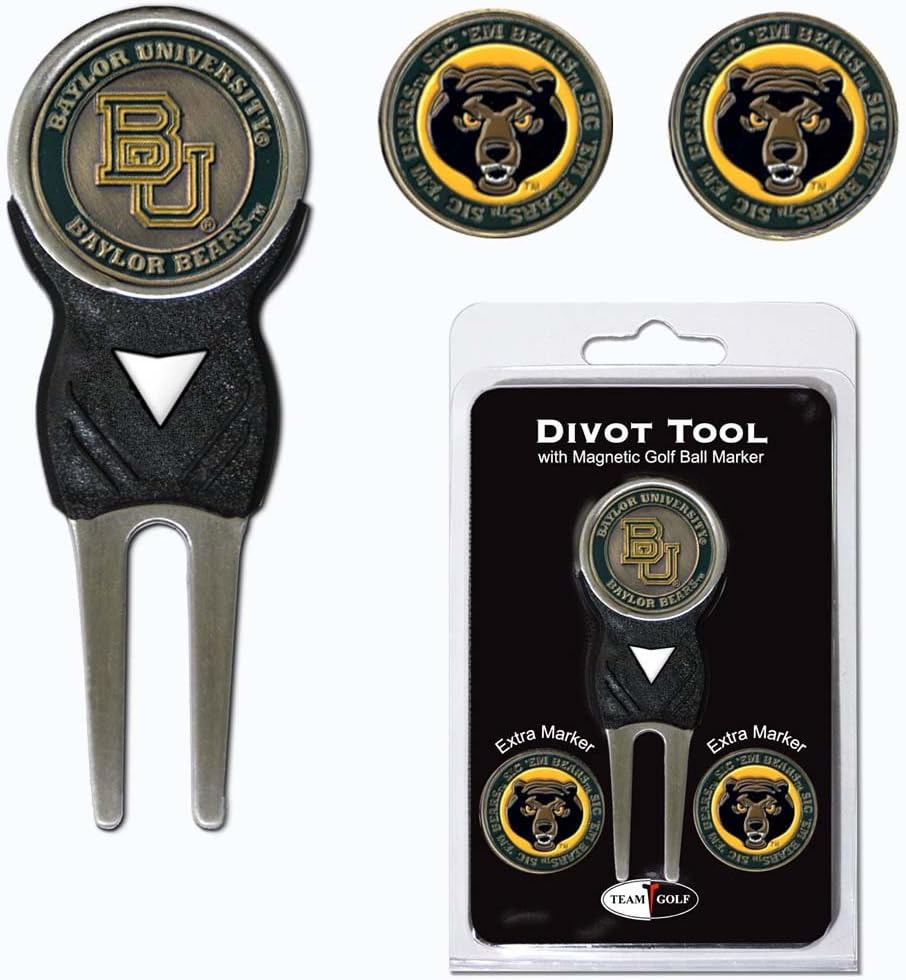 Team Golf NCAA Divot Tool with 3 Golf Ball Markers Pack, Markers are Removable Magnetic Double-Sided Enamel