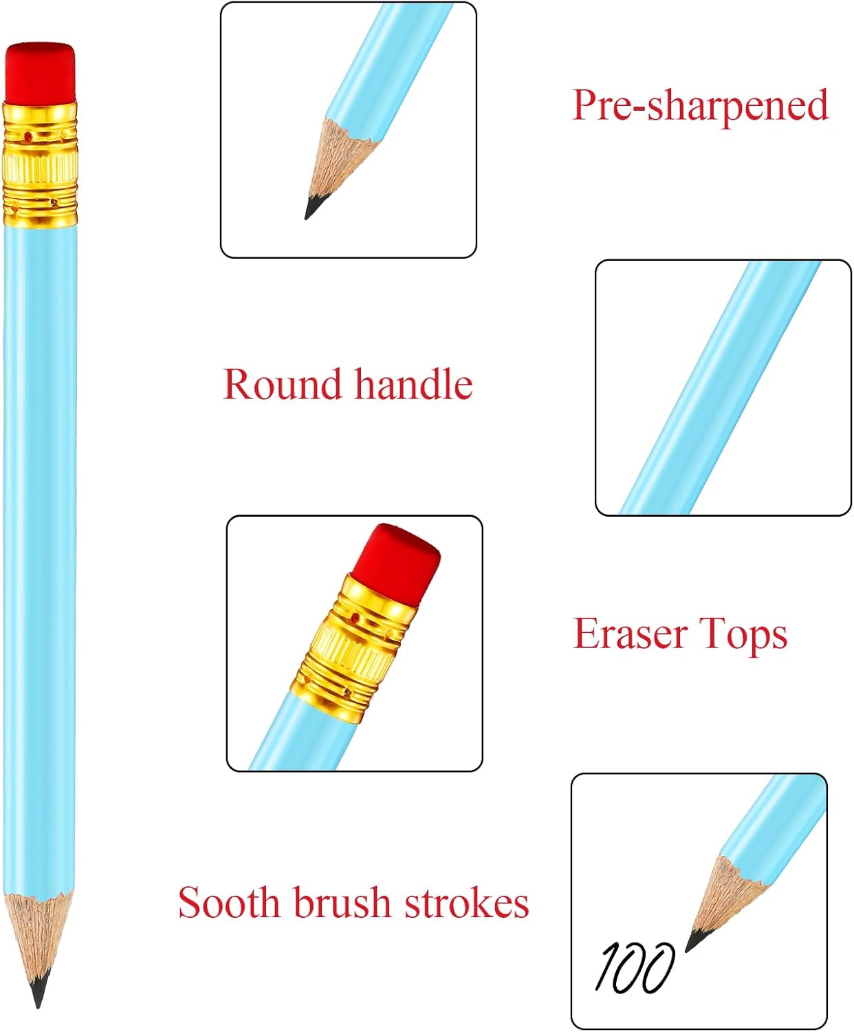 Outus 72 Pieces Golf Pencils Half Pencils with Eraser Mini Bulk Short #2 HB Pre Sharpened for Bridal Shower Wedding Office(Light Blue)