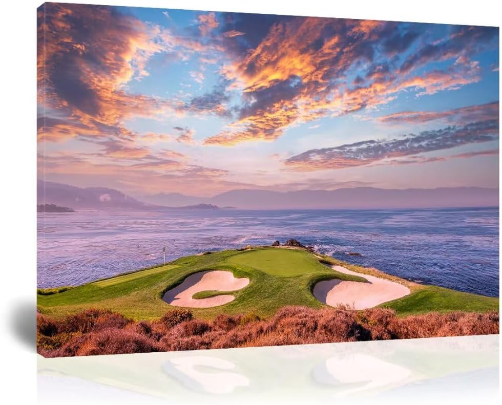 HJY Art USA California Golf Course Wall Art Sunset landscape Canvas Wall Decor Blue Green Abstract Painting Poster for Home Decor Living Room Bedroom Bathroom Office Artwork (28 x 44 inch)