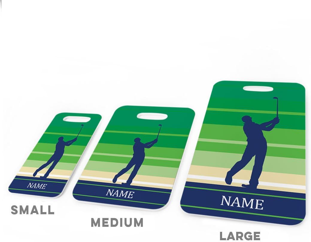 ChalkTalkSPORTS Golf Luggage & Bag Tag | Personalized Male Golfer | Standard Lines on Back | Large | Green
