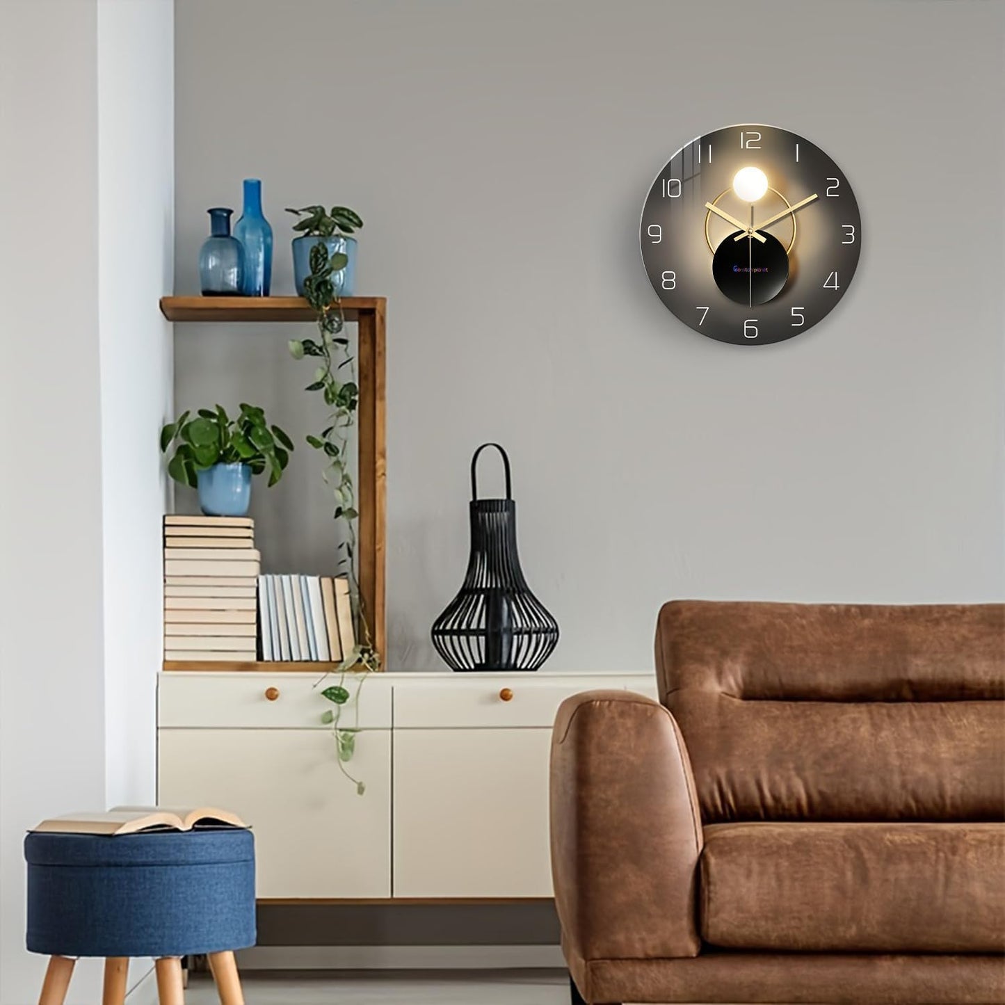 14 Inch Black and Gold Wall Clock for Living Room Decor Silent Wall Clock Non Ticking Glass Wall Clocks Battery Operated