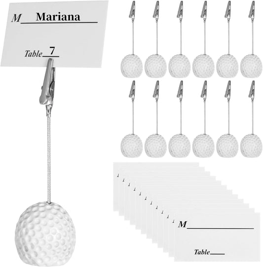 12 Pcs Ball Base Memo Clips, Resin Golf Ball Shaped Card Holders with Alligator Clips, Table Number Card Stands, Picture Photo Display Holders, Note Paper Clips for Wedding, Office