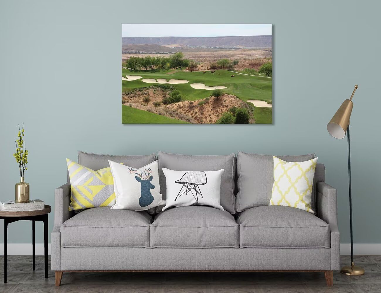 Nevada Mountains Golf Course Wall Art Golf Course Canvas Prints Wall Decor for Living Room Bedroom Bathroom Home Decorations Framed Artwork Ready to Hang(12''H x 16''W)
