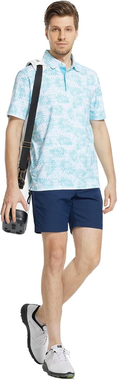 M MAELREG Mens Golf Shirt Short Sleeve Dry Fit Print Moisture Wicking Performance Patterns Collared Polo Shirt
