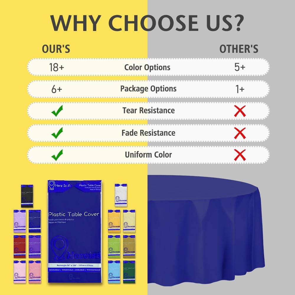 Brand Round Royal Blue Plastic 84" Disposable Tablecloth (3 Pack), Party & Event Decorative Cover