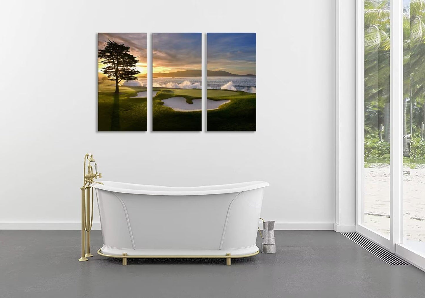 Pebble Beach Golf Course Wall Art Pictures Golf Wall Decor for Living Room Bedroom Home Decorations Golf Course Posters Framed Artwork Canvas Prints Ready to Hang(20''W x 40''H x3)