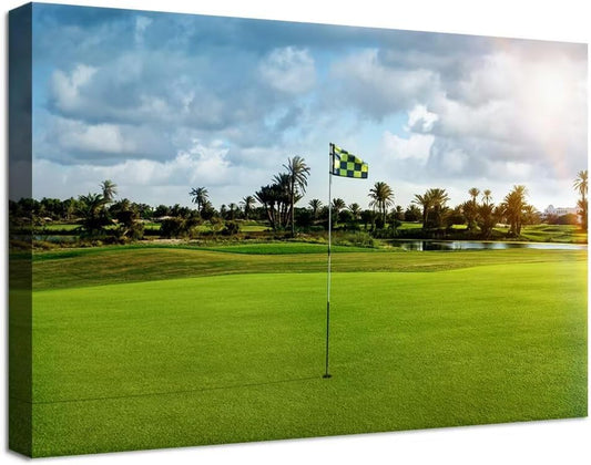 chenchenArt Golf Course Wall Art for Office Golf Course Picture Poster Wall Decor for Living Room Bedroom Gym Room Home Decorations Golf Artwork Canvas Prints Framed Ready to Hang(12''H x 16''W)