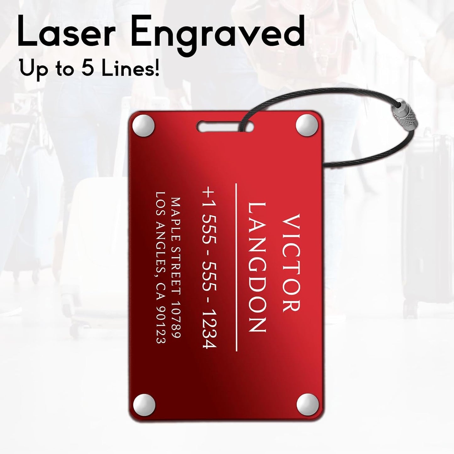 Personalized Luggage Tags for Suitcases -Aluminum Custom Luggage Tags for Backpacks & Bags, Sturdy, Waterproof & Heavy Duty (Red/Card-Sized)