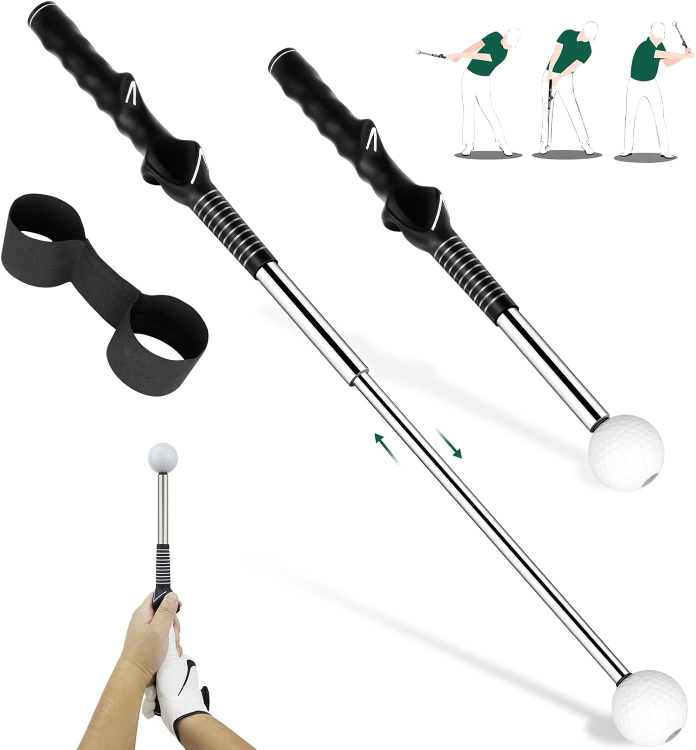 Golf Grip Swing Training Aid - Retractable Click Club Trainer Indoor Practice Warm Up Stick Flexible Telescopic Short Club Tempo Sound Release Trainer Devices