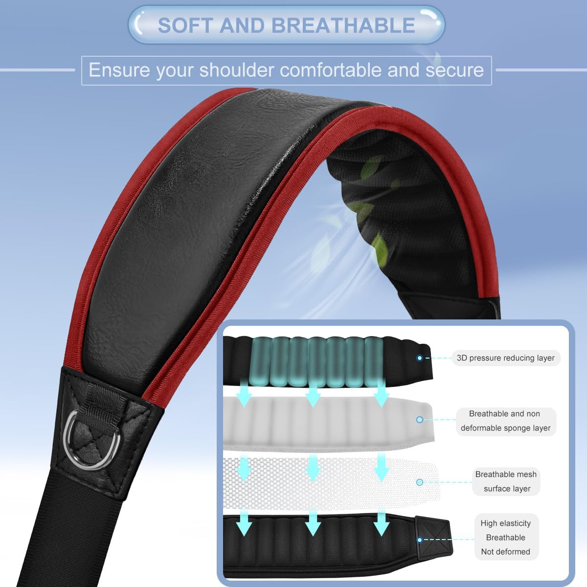 ZINZ Fixed Pad Bag Strap 60 inch Belt with Cushion Breathable Pad,Durable Strap with Double Adjustable Buckle and Metal Hooks