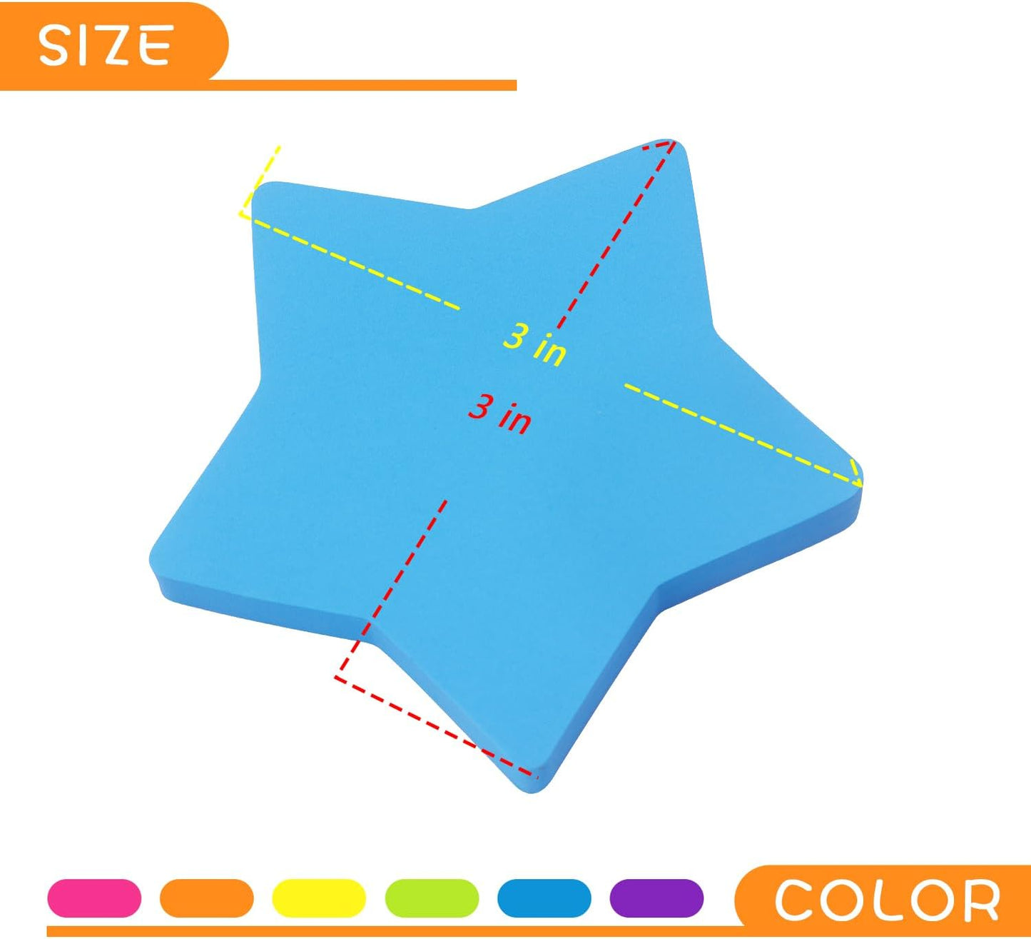SIMONA Star Shape Sticky Notes 6 Color Bright Colorful Sticky Pad 75 Sheets/Pad Self-Sticky Note Pads (6 Pads)