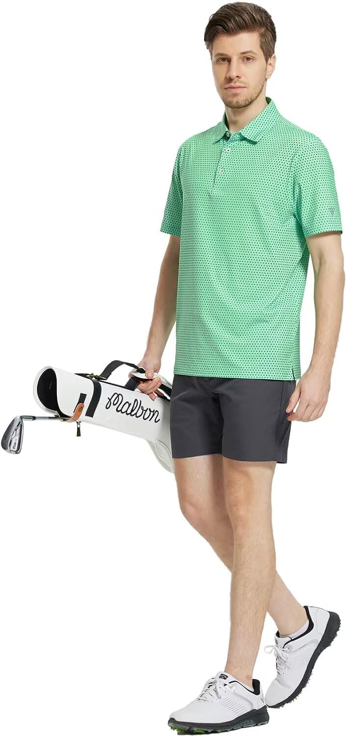 M MAELREG Mens Golf Shirt Short Sleeve Dry Fit Print Moisture Wicking Performance Patterns Collared Polo Shirt