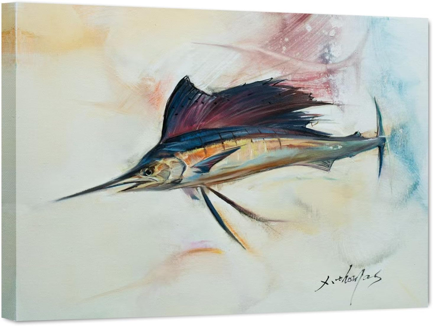 JZLDZS Sailfish Wall Art Nautical Bathroom Decor - 12x16 Inch Framed Coastal Canvas Print Ocean Animal Pictures Wall Decor for Bedroom & Kitchen