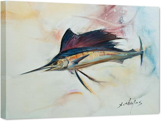 JZLDZS Sailfish Wall Art Nautical Bathroom Decor - 12x16 Inch Framed Coastal Canvas Print Ocean Animal Pictures Wall Decor for Bedroom & Kitchen